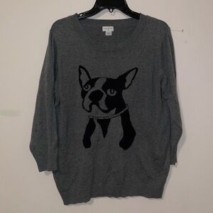 Jaclyn Smith French Bulldog Crew Neck Lightweight Sweater Size XL